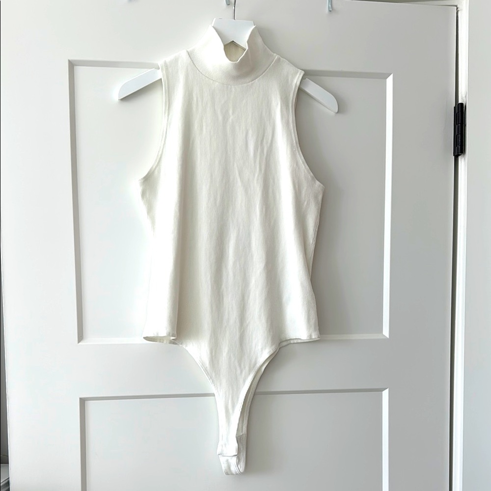 Re!Done Hanes White Sleeveless Mock-Neck Bodysuit